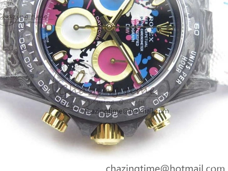 0413 ComfortFit Daytona DIW Carbon OMF Best Edition Blue Pink White Dial on White Nylon Strap A 2833